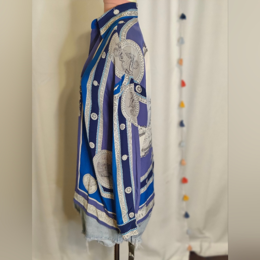 Ellen Tracy Stunning dated Deadstock Scarf Print ship crests stripe Silk chic - Picture 5 of 15
